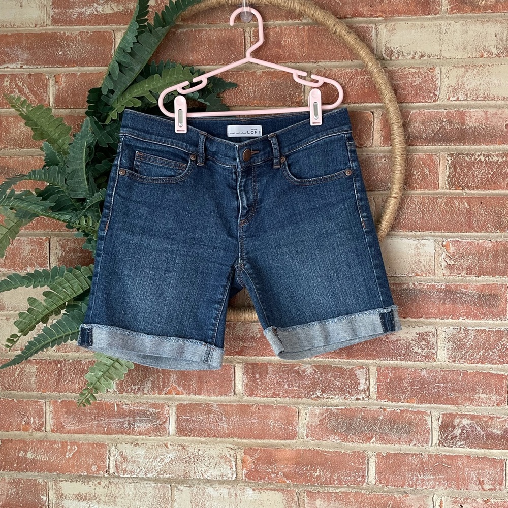 Loft-Dark Denim Rolled Cuff Shorts